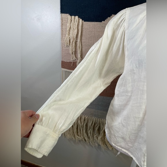 Mcguire Denim White 100% Linen Peasant Bubble Sleeves Lace Button Up Shirt S - Picture 3 of 13